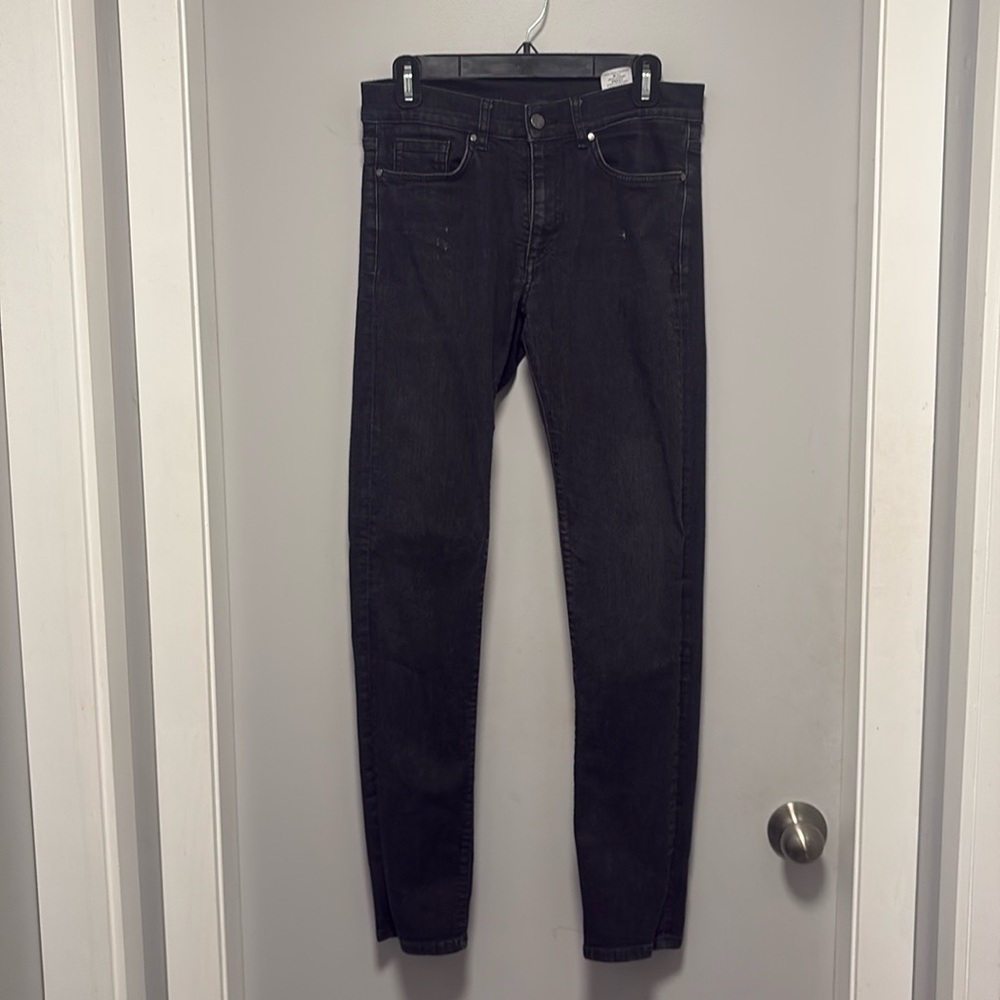 Versace Black Denim High Rise Slightly Distressed Jeans